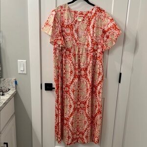 Anthropologie Coral and Cream Paisley Maxi Dress
